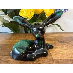 Vintage Blue Mountain Pottery Deer Figurine Green Drip Glaze Retro Decor Ceramic